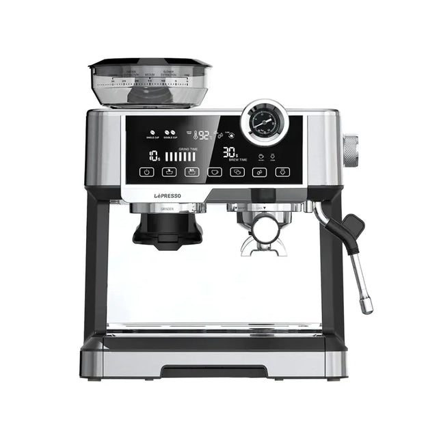 Lepresso Dual Boiler Espresso Machine with Conical Grinder & Pressure Gauge - Silver